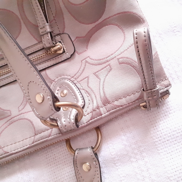 Coach Champagne Fabric Exterior with Satin Fuchsia Interior Shoulder Bag - Picture 7 of 10
